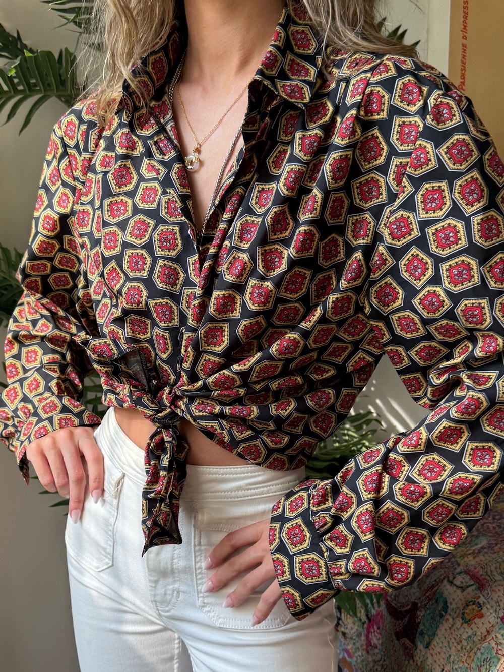 Women's Geometric Print Button-Up Shirt